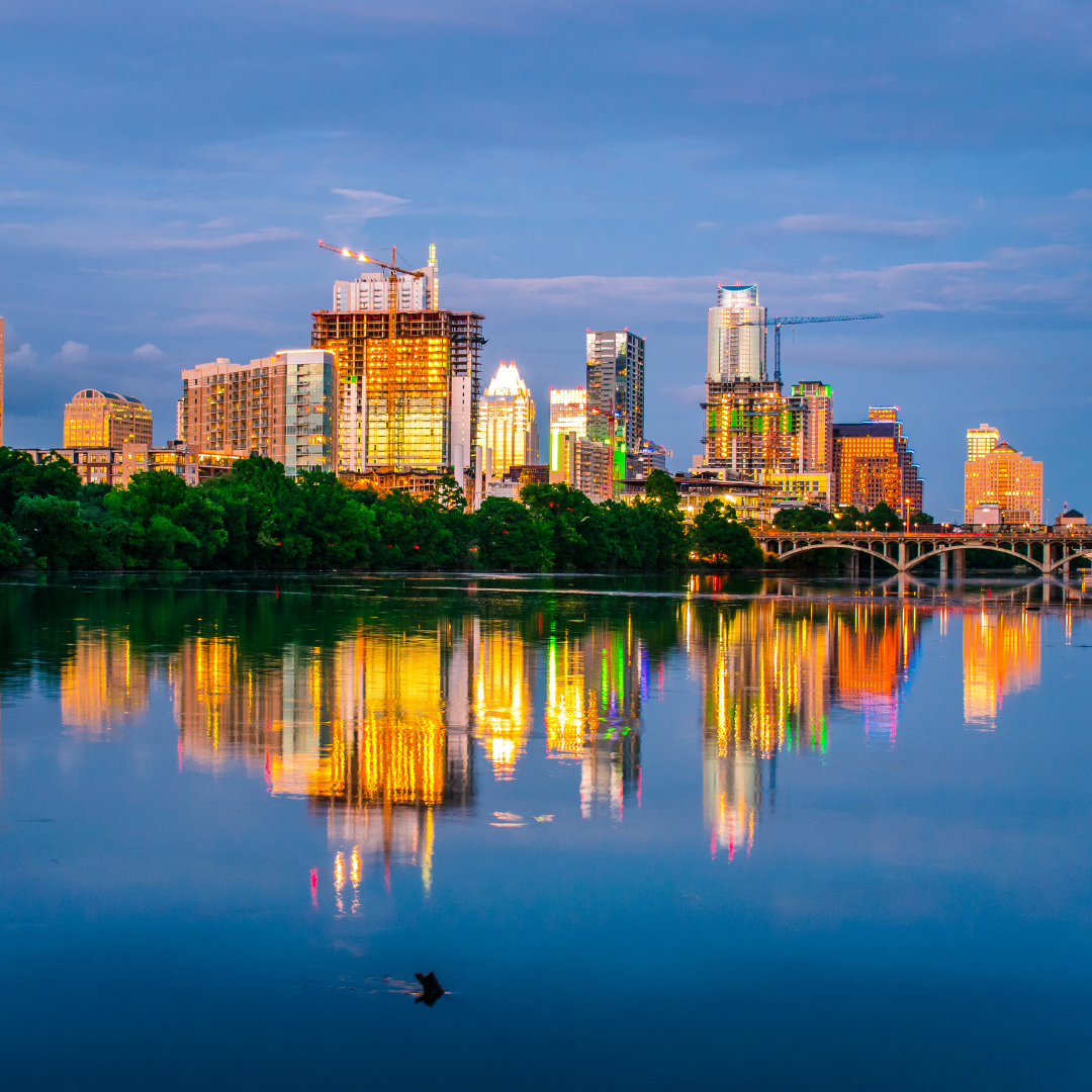 View of the Austin skyline from Lady Bird Lake.